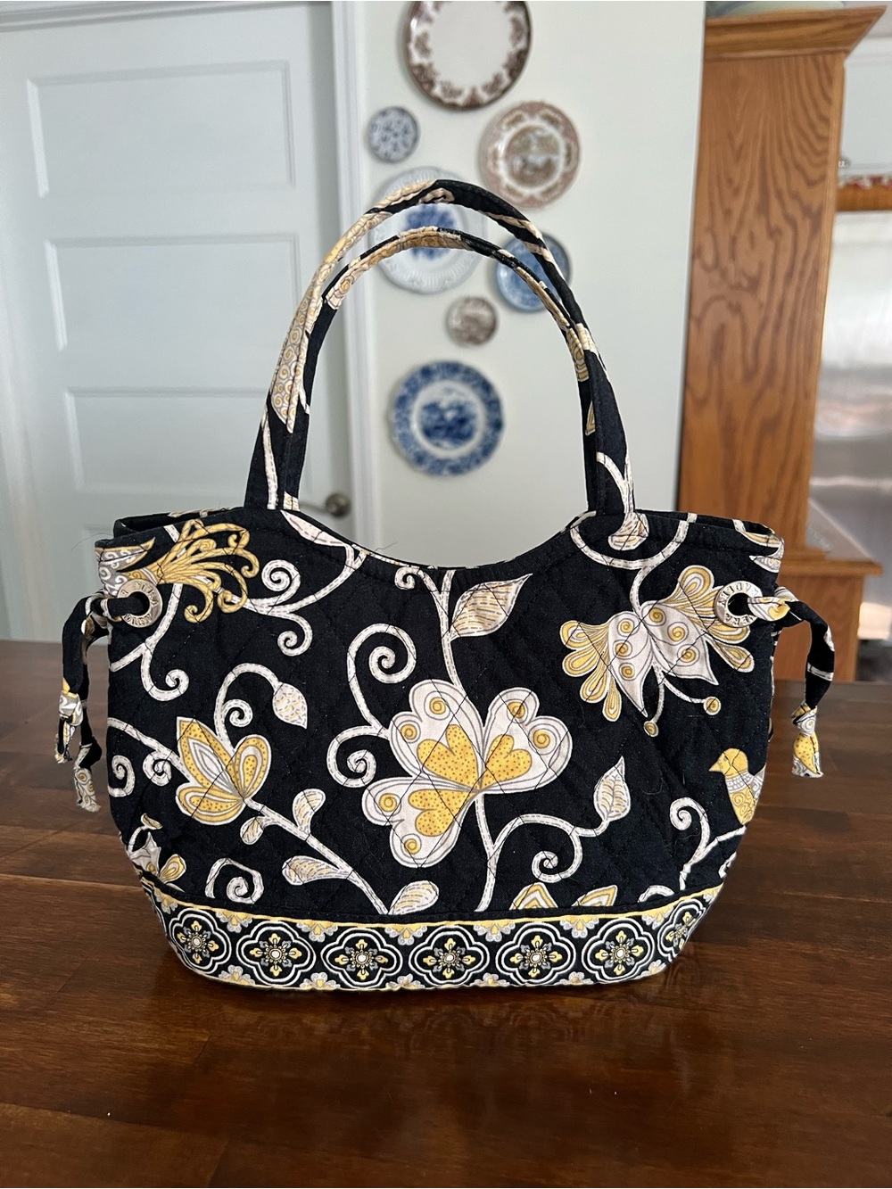 Vera Bradley Sherry Mini Tote in Retired Yellow Bird Pattern